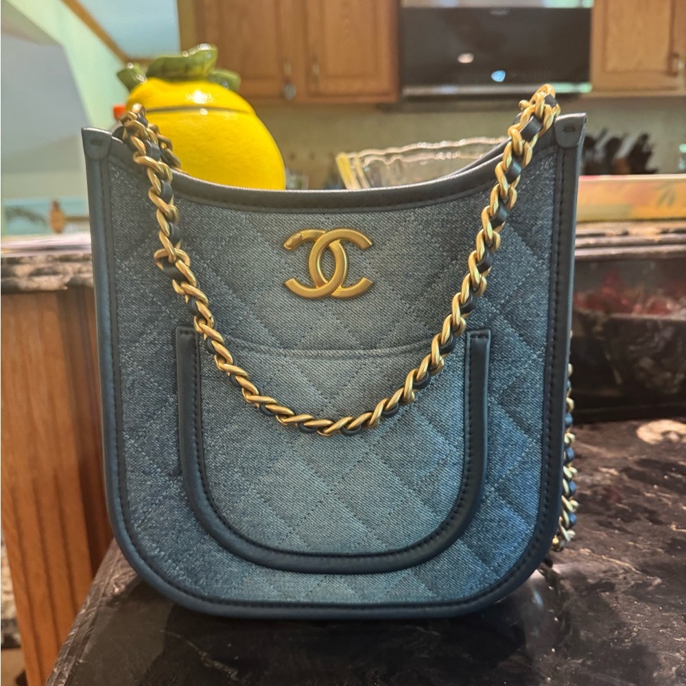 CHANEL Denim Blue Quilted Shoulder Bag